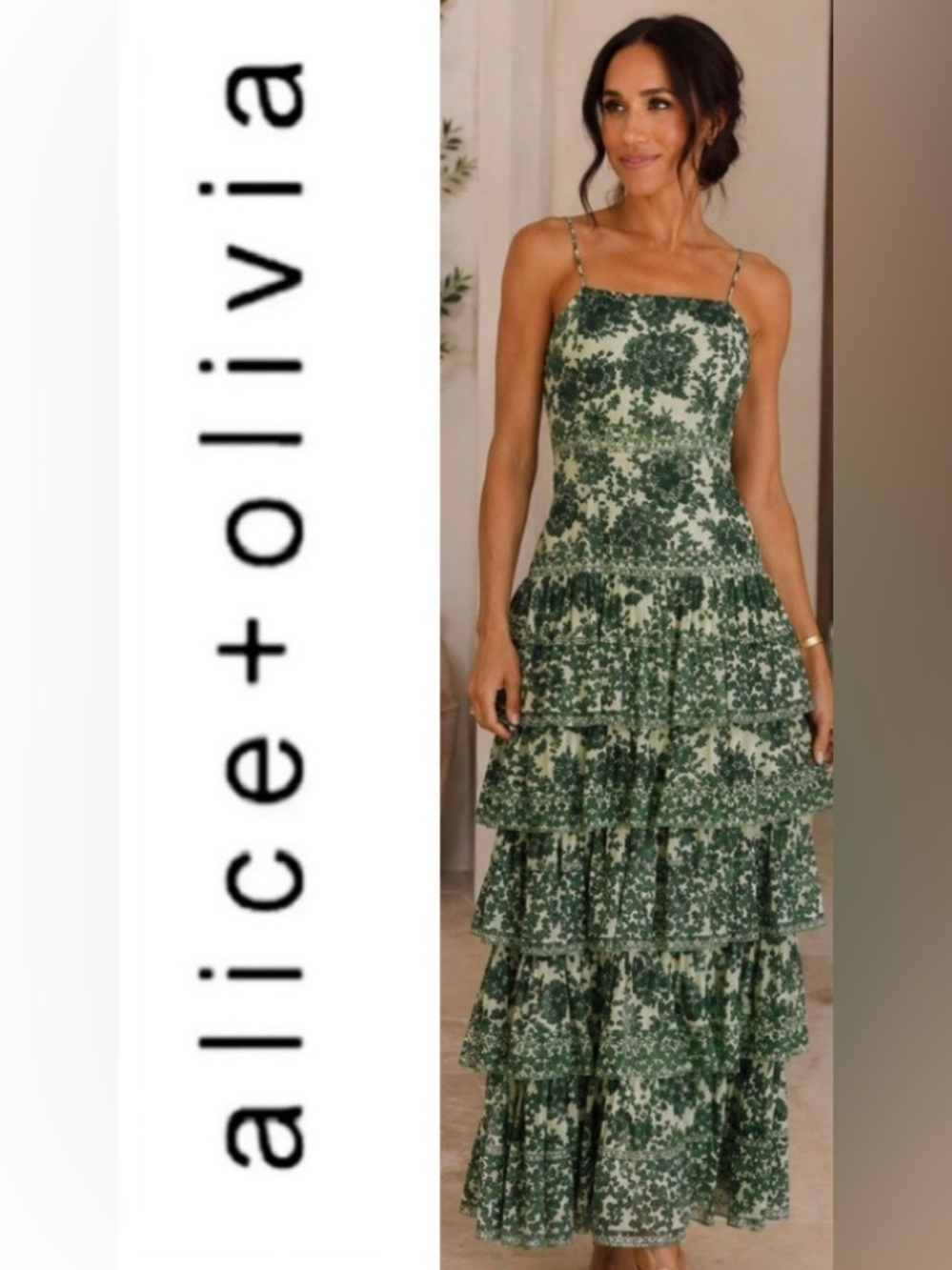 Alice + Olivia Valencia Floral Tiered Maxi Dress- size 8